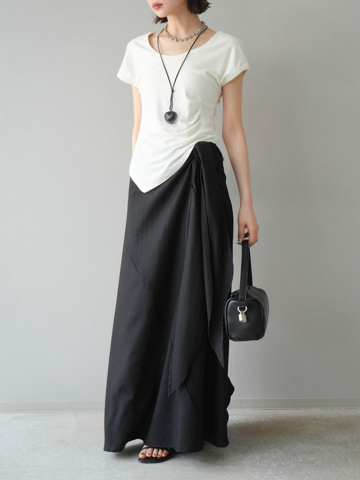 [予約]サイド巻きツイルスカート/ブラック