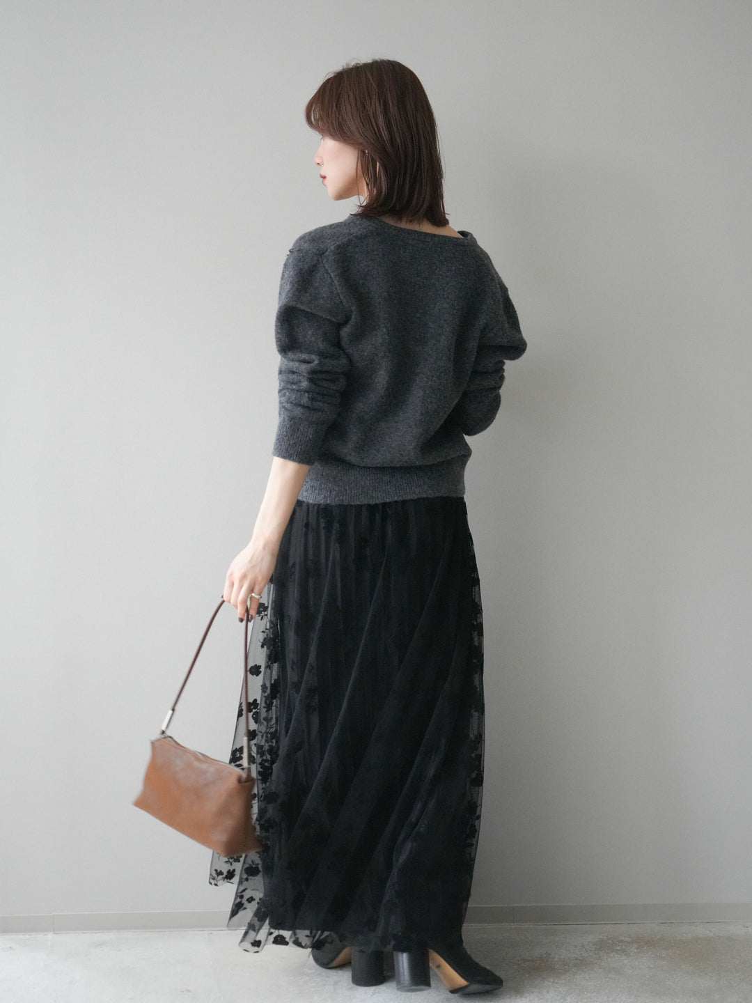 [SET]アンティークボタンニットカーディガン+フラワーフロッキーチュールプリーツスカート(2set)