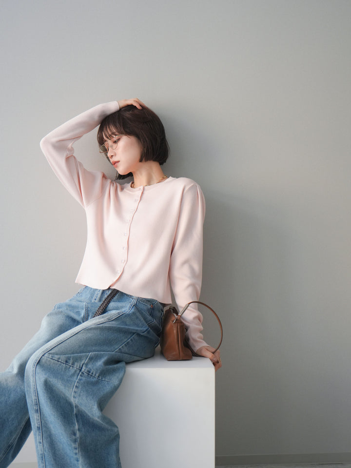 [予約]クリアボタンタックニットカーディガン/pink