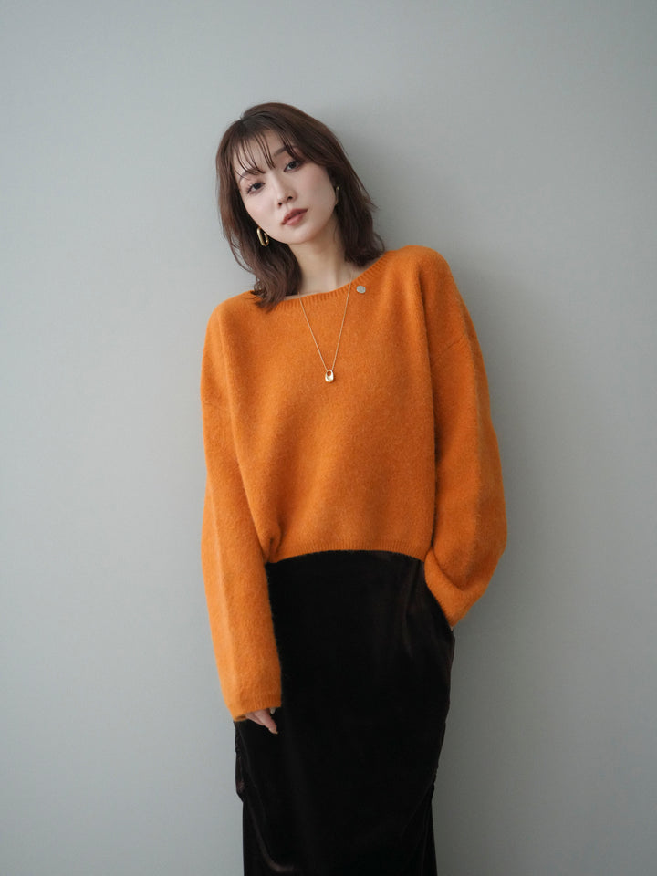 [予約]アンゴラタッチボートネッククロップドプルオーバー/orange