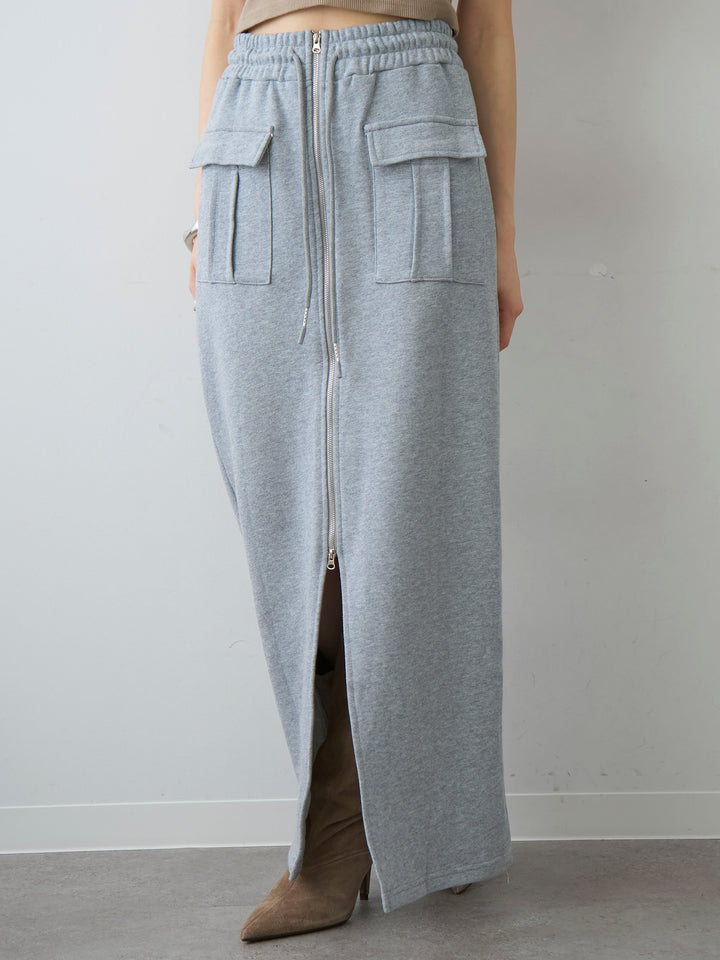 [予約]フロントZIPポケットデザインスウェットスカート/grey