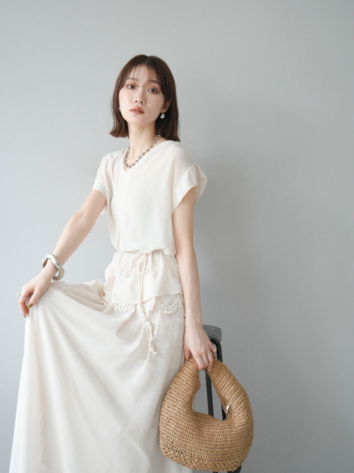 [SET]シフォンブラウス＆レースデザインフレアスカートSET UP(2set)