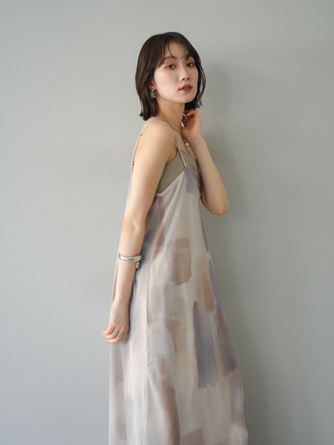 [予約]水彩アートシアーキャミワンピース/エクリュ