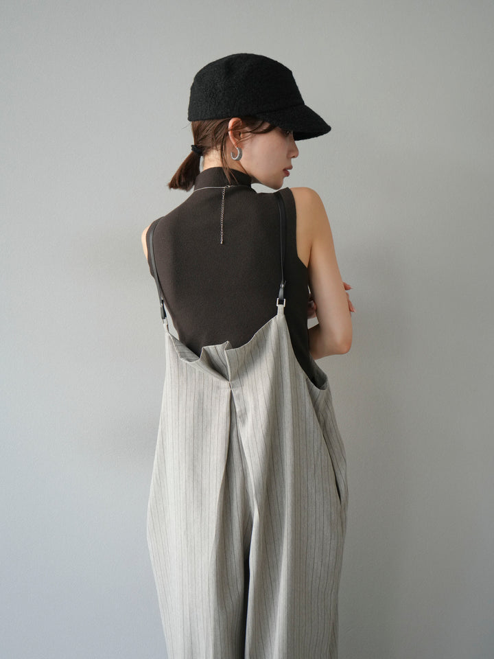 [予約]ヘリンボーンストライプサロペット/グレージュ