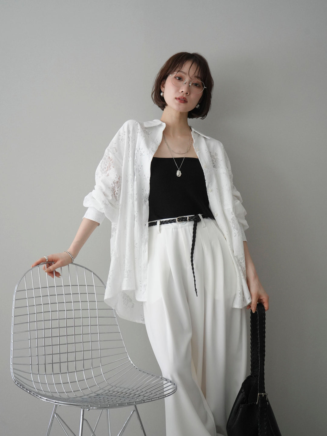 [SET]ジャガードレースオーバーシャツ+選べるアクセセット(2set)