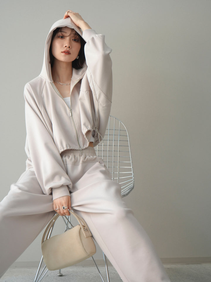 [SET]バイカラー異素材ライトポンチクロップドZIPフーディー+バイカラー異素材サイドラインライトポンチパンツ(2set)