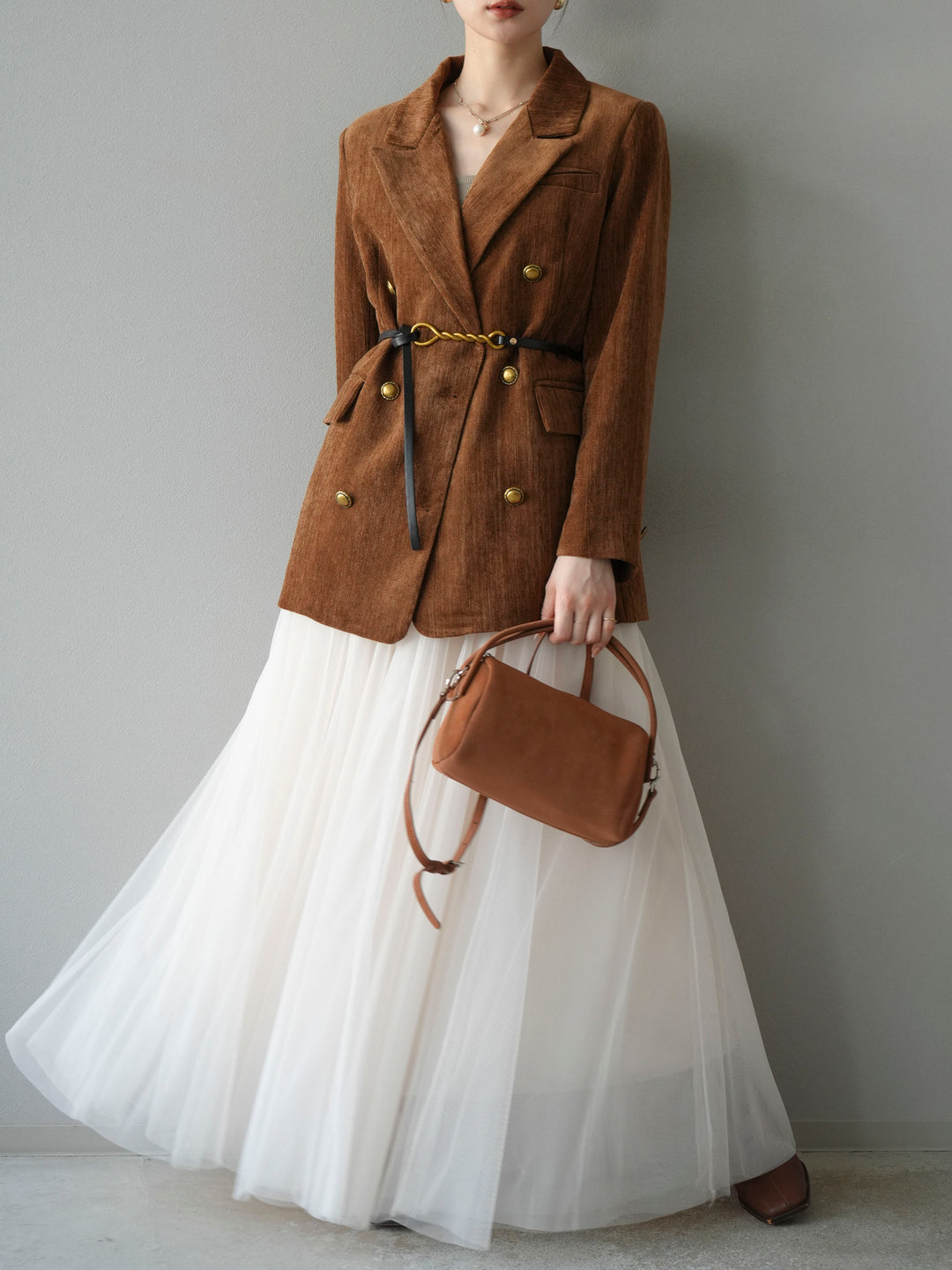 [SET]ベロアダブルジャケット+チュールボリュームスカート(2set)