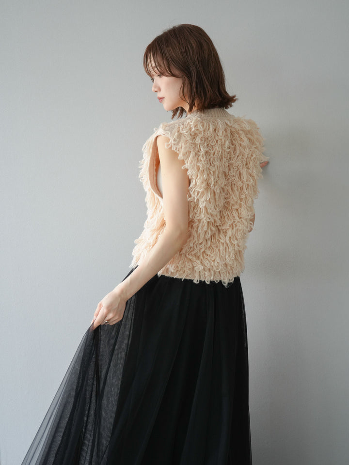 [予約]前開きループニットベスト/アイボリー