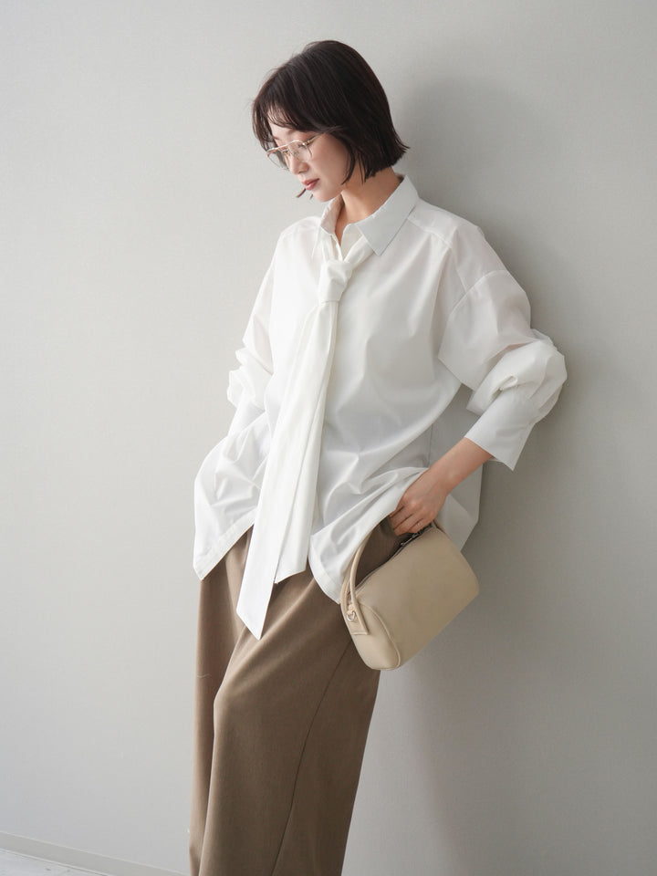 [予約]ボウタイ付オーバーシャツ/white
