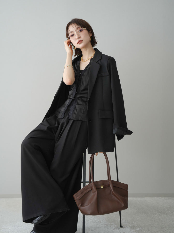 [SET]バックスリットデザインジャケット+ノースリサテンレースキャミソール(2set)