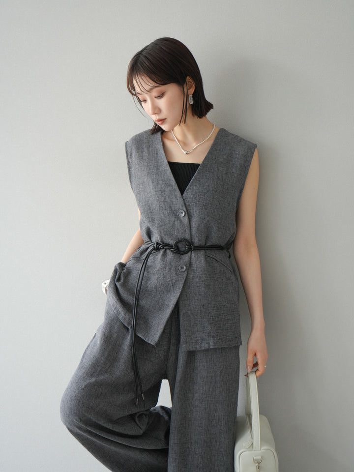 [SET]ベルト付リネンタッチベスト＆ワイドパンツSET UP(2set)