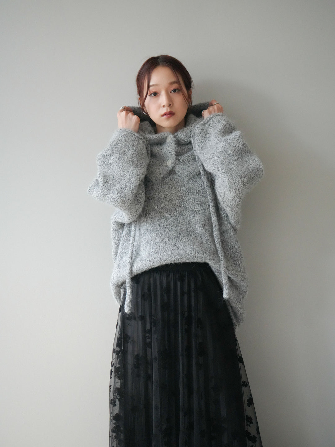 [SET]バラクラバSETニットプルオーバー+フラワーフロッキーチュールプリーツスカート(2set)