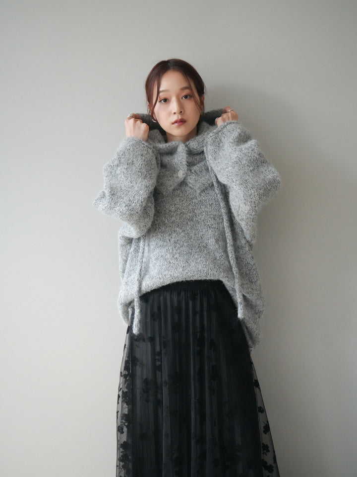 [SET]バラクラバSETニットプルオーバー+フラワーフロッキーチュールプリーツスカート(2set)