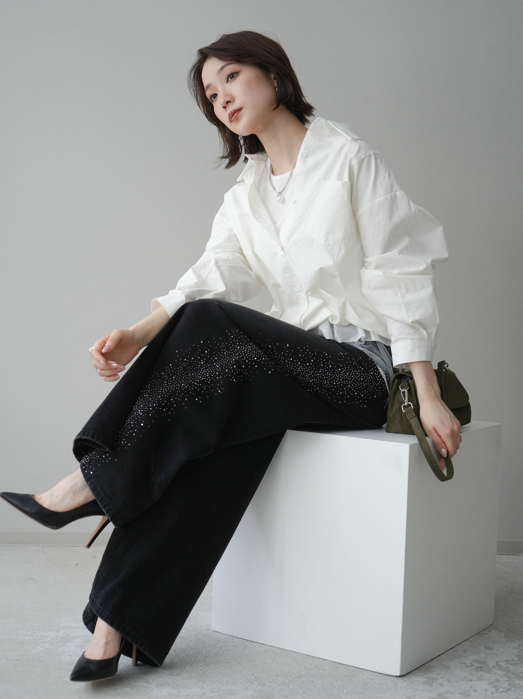 [予約]裾チュールノースリーブカットソー＆シャツドッキングトップス/white
