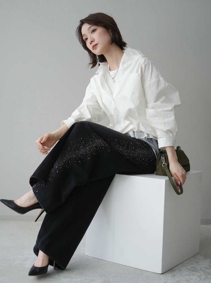 [予約]裾チュールノースリーブカットソー＆シャツドッキングトップス/white