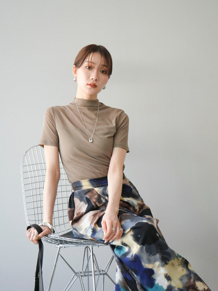 [SET] 透視半袖上衣 + 水彩印花褶襉I字裙 (2set)