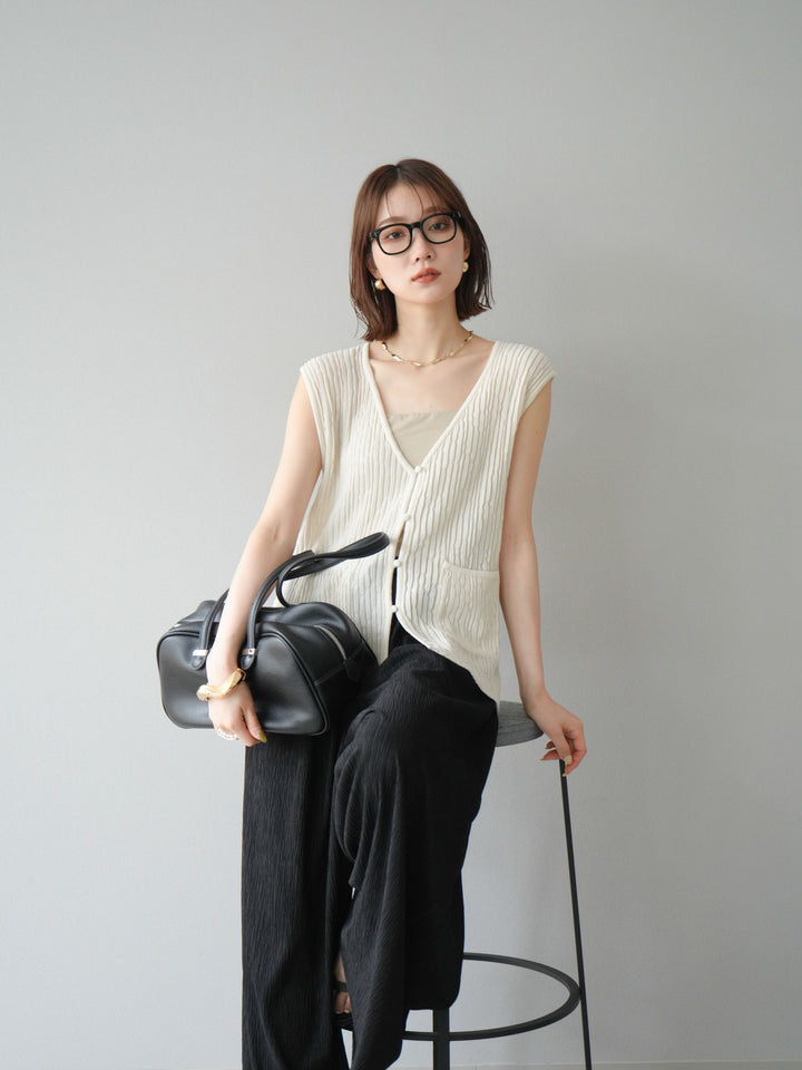 [SET] 波浪夏季針織背心+柳葉寬腿褲（2件套）