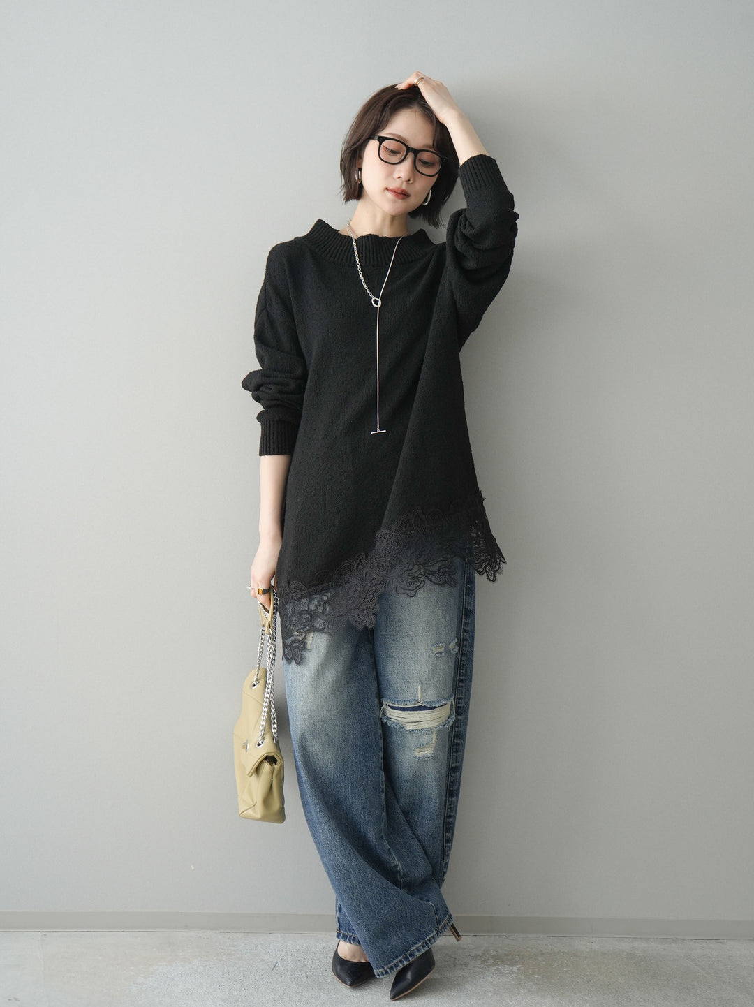 [予約]ダメージデニムセミワイドパンツ/blue