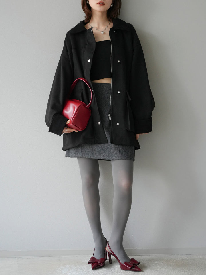 [予約]コーデュロイ襟スウェードミドルジャケット /ブラック