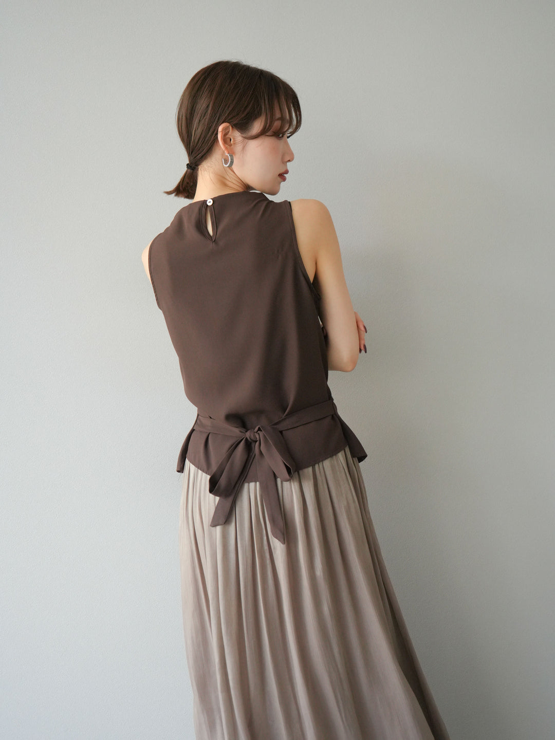 [SET]ノースリーブトップス＆シャイニーフレアスカートSET UP/(2set)