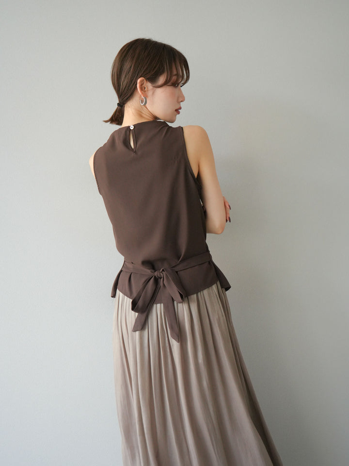 [SET]ノースリーブトップス＆シャイニーフレアスカートSET UP/(2set)
