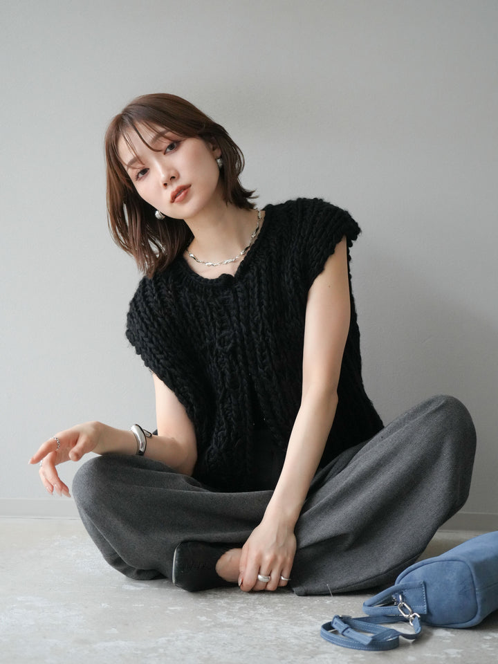 [予約]ハンドニットローピングベスト/ブラック