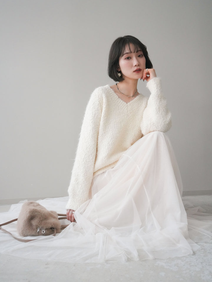 [SET]Vネックスラブニットプルオーバー+選べるアクセセット(2set)