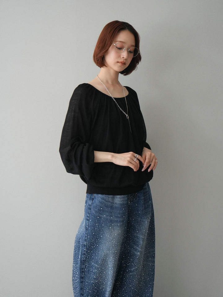 [予約]Uネックギャザーニットプルオーバー/black