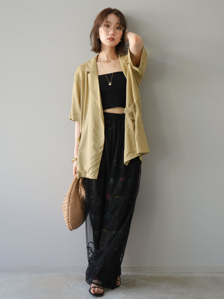 [予約]ライトリネンハーフスリーブジャケット/ベージュ