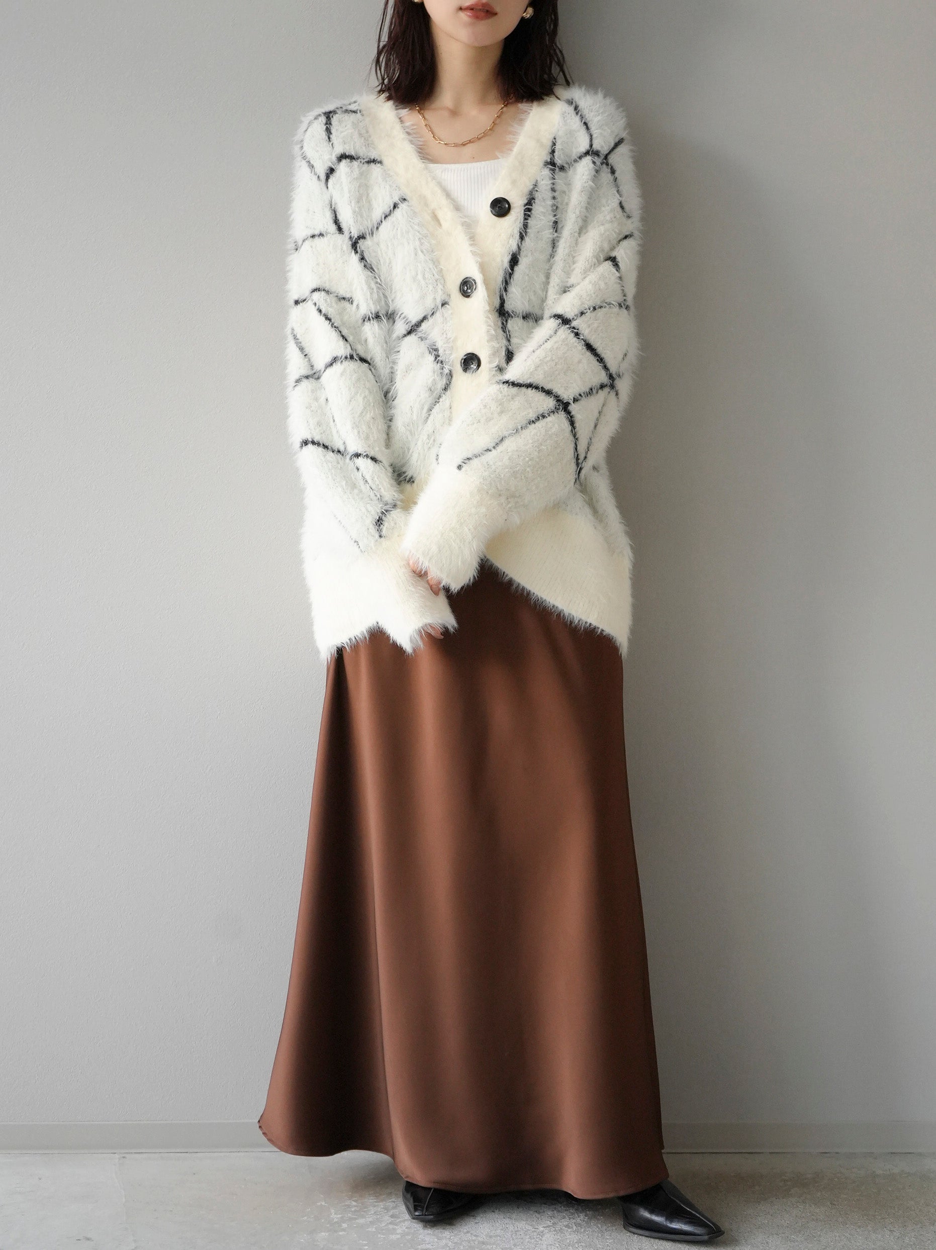 予約]シャギーラインニットカーディガン/アイボリー – Lumier