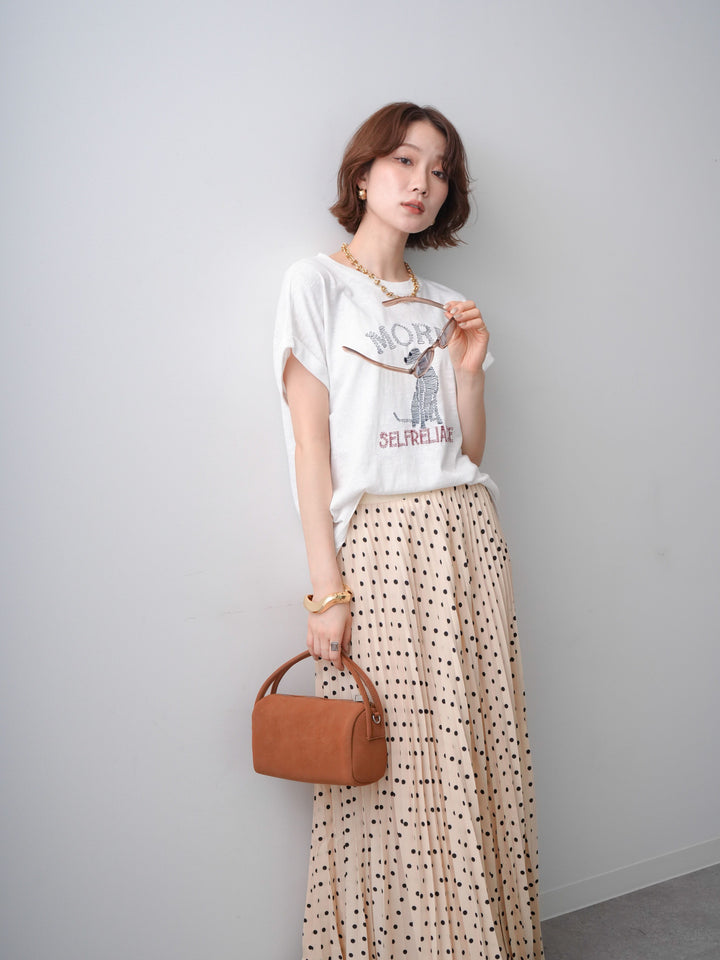 [SET]ドッグエンブロイダリーTEE+ドットアコーディオンプリーツスカート(2set)