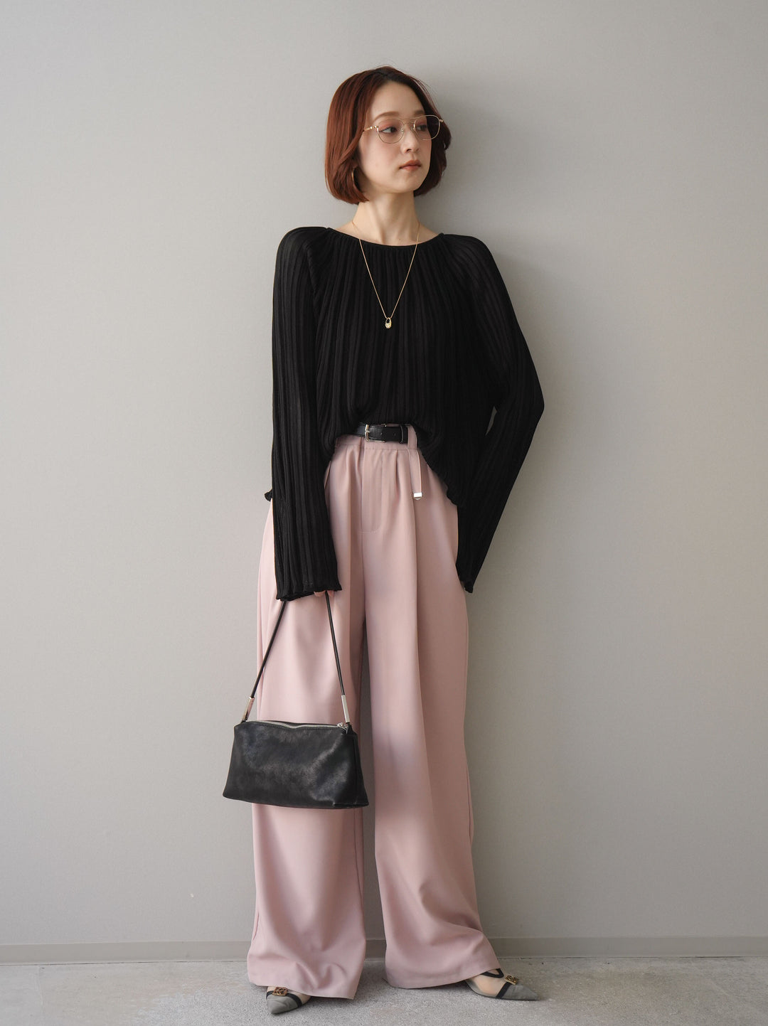 [予約]ベルト付キーホルダーモチーフワイドパンツ/pink