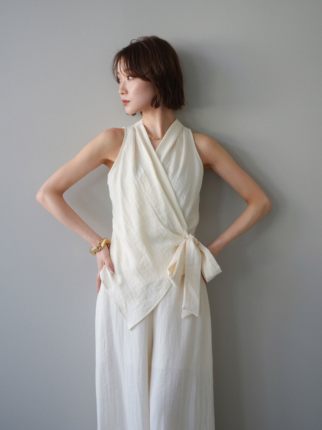 【套裝】裹身無袖上衣和闊腿褲套裝（2套）+裹身無袖上衣和闊腿褲套裝（2套）（2套）