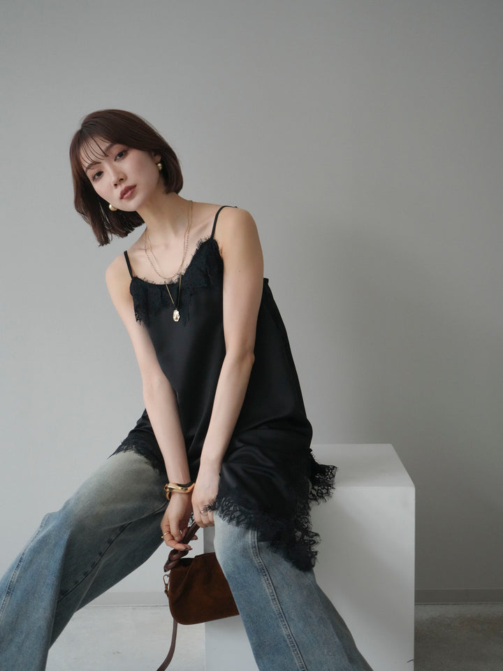 [SET]アシンメトリーサテンレースキャミソール+アシンメトリーサテンレースキャミソール(2set)