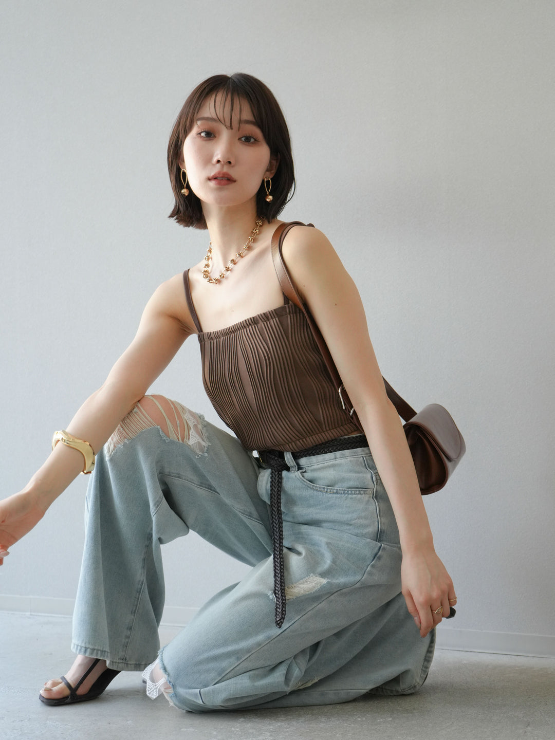 [SET]ウェーブパイピングカップ付ベアキャミソール+ウェーブパイピングカップ付ベアキャミソール(2set)