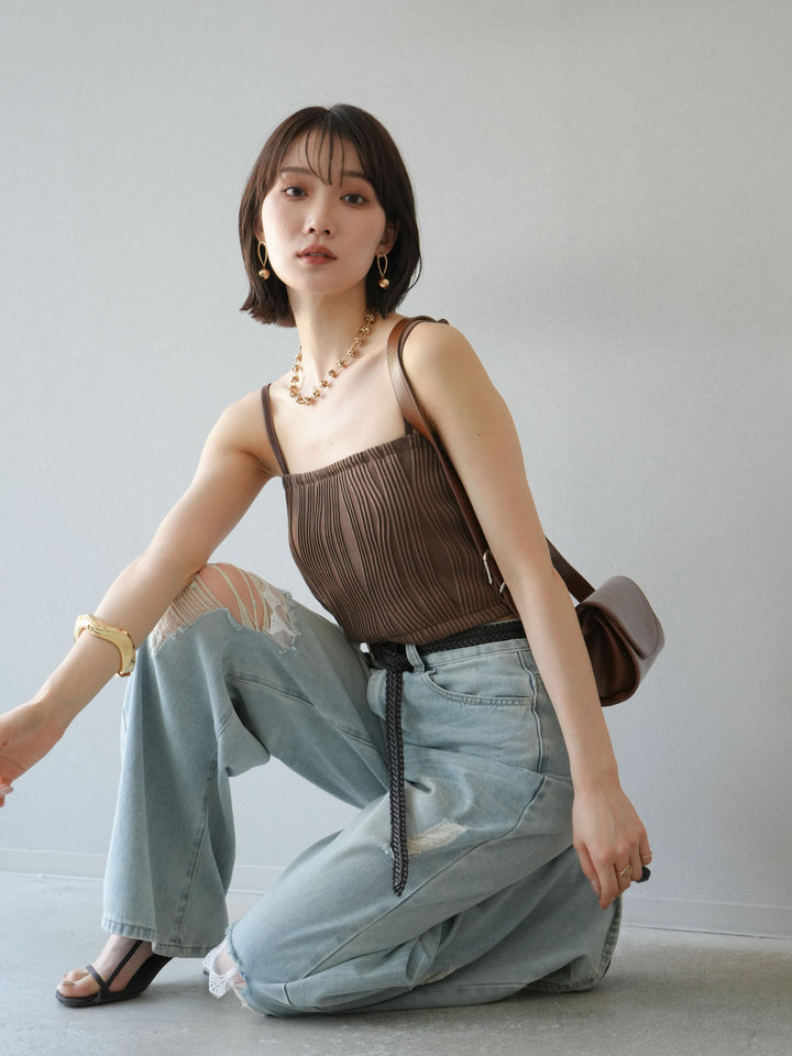 [SET]ウェーブパイピングカップ付ベアキャミソール+ウェーブパイピングカップ付ベアキャミソール(2set)