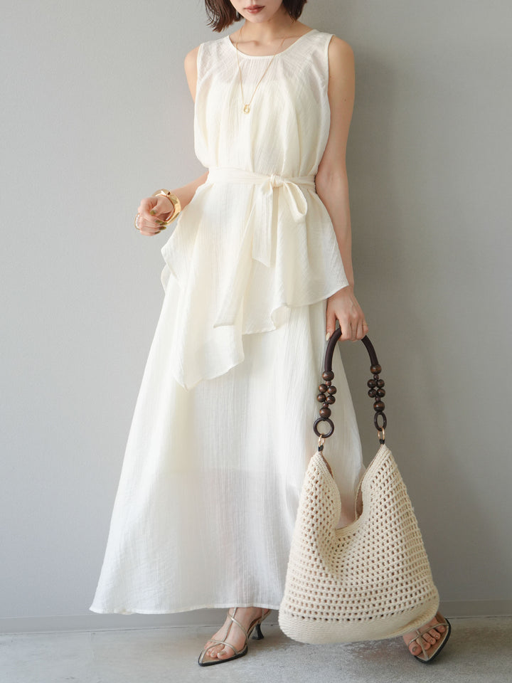 [SET]ワッシャーシアーアシメブラウス＆キャミワンピース+選べるアクセセット(2set)