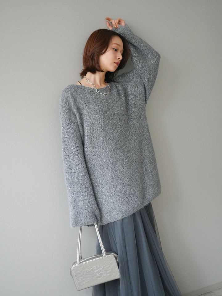 [予約]スパンコールミニシャギーニットチュニック/gray