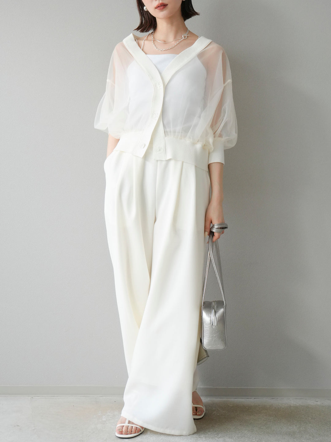 [予約]リネンライクイージーワイドパンツ/アイボリー