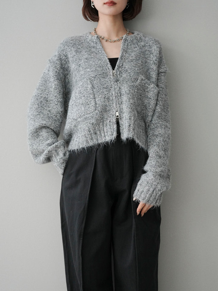 [SET]ミックスヤーンダブルZIPニットカーディガン+コットンツイルカーブパンツ(2set)