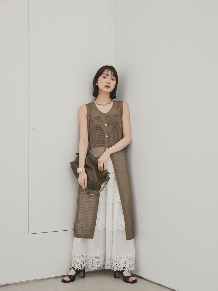 [SET]アソートボタンニットロングジレ+スカラップレースロングスカート(2set)