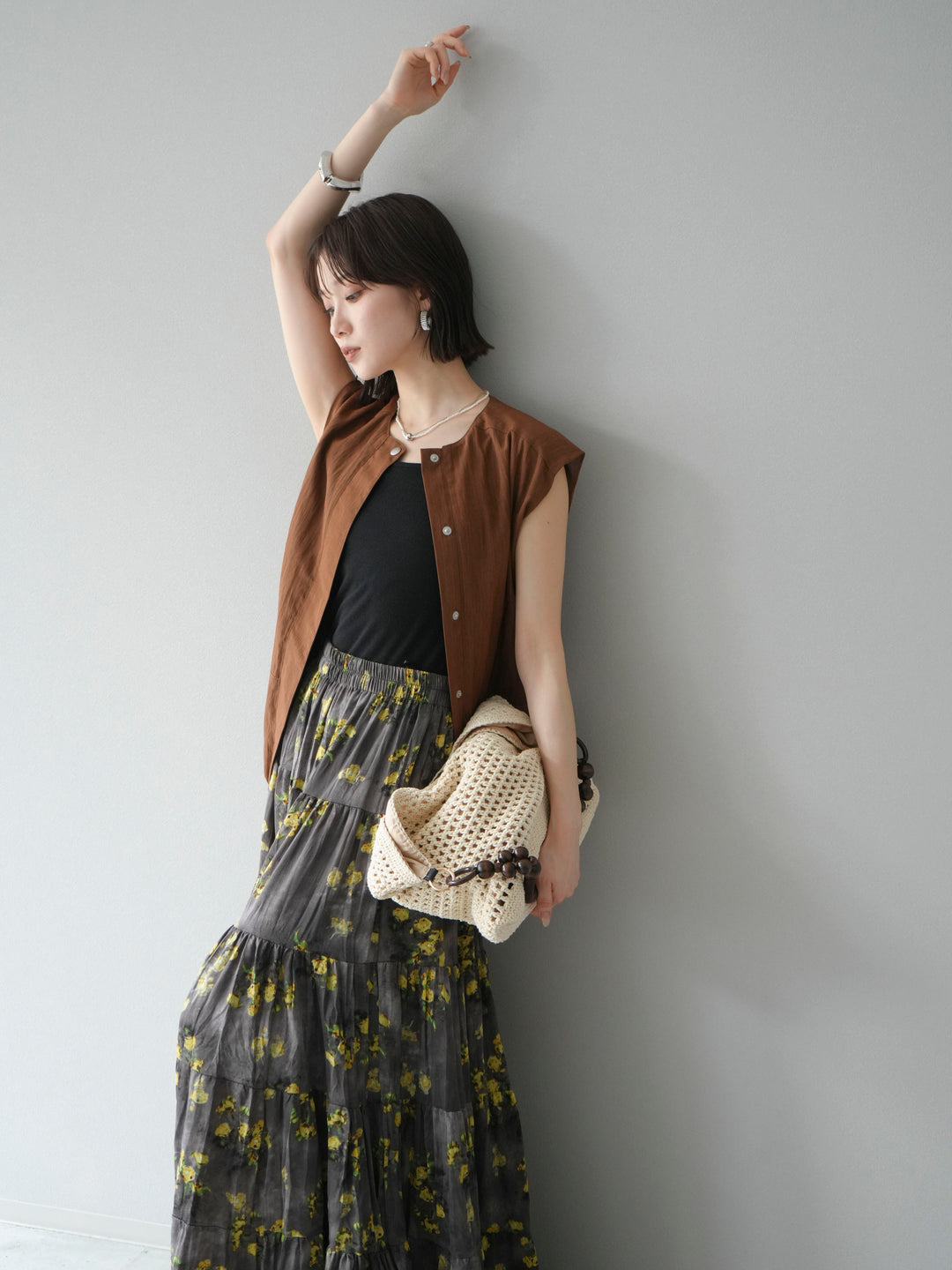 [SET]リネンライクドロストバルーンブルゾン+フラワーワッシャープリーツスカート(2set)