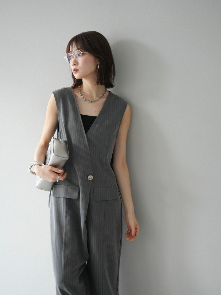 [予約]ストライプラップデザインオールインワン/グレー