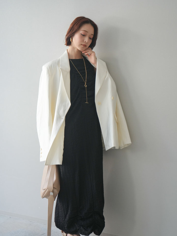 [SET]シャーリングジャガードノースリーブワンピース+エフォートレステイラードジャケット(2set)