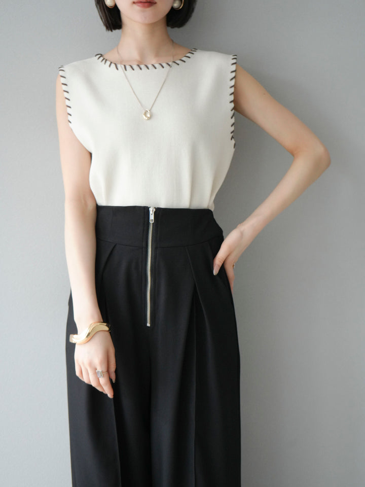 [予約]リネンタッチハンドステッチニットプルオーバー/アイボリー