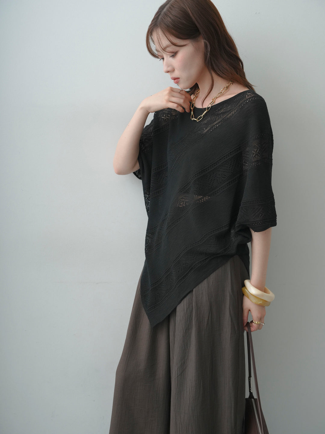 【套裝】鏤空蝙蝠袖針織上衣 + 鏤空蝙蝠袖針織上衣（兩件組）