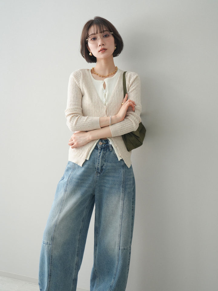 [予約]バイカラーレイヤードニットカーディガン/white