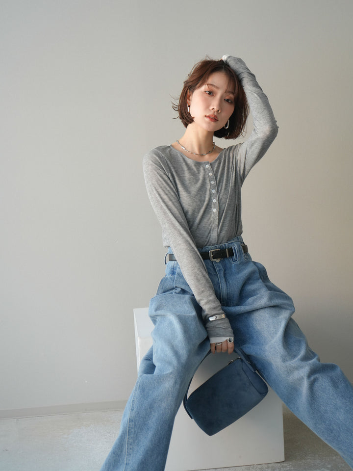 [予約]シアーリブバイカラーカーディガン/gray