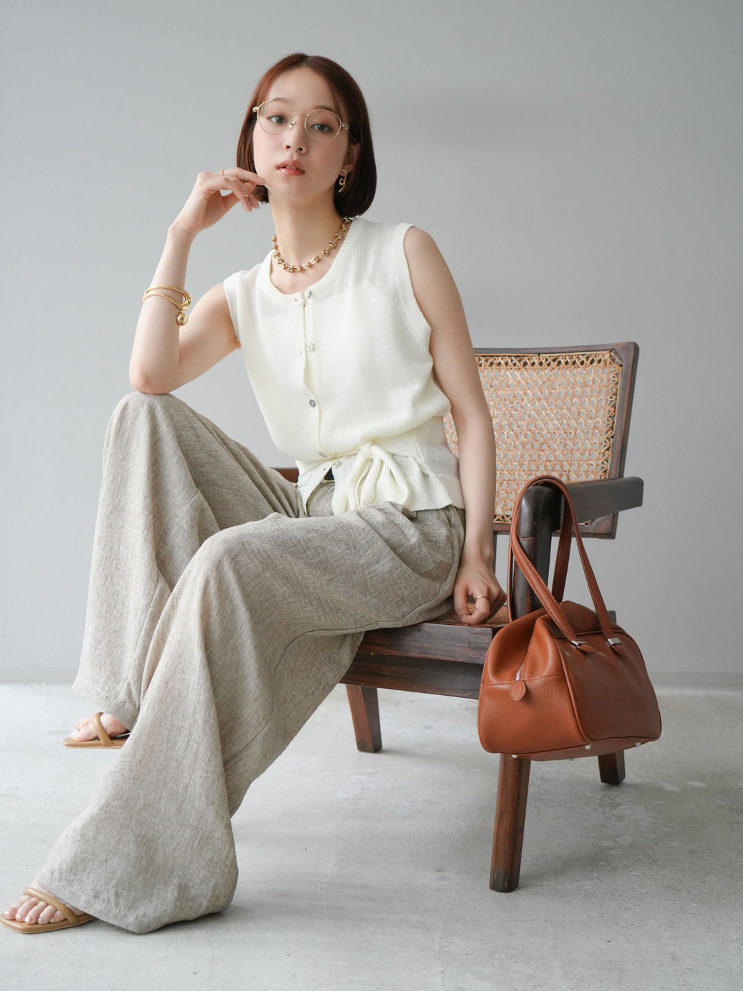 [予約]ウエストベルトニットベスト/アイボリー