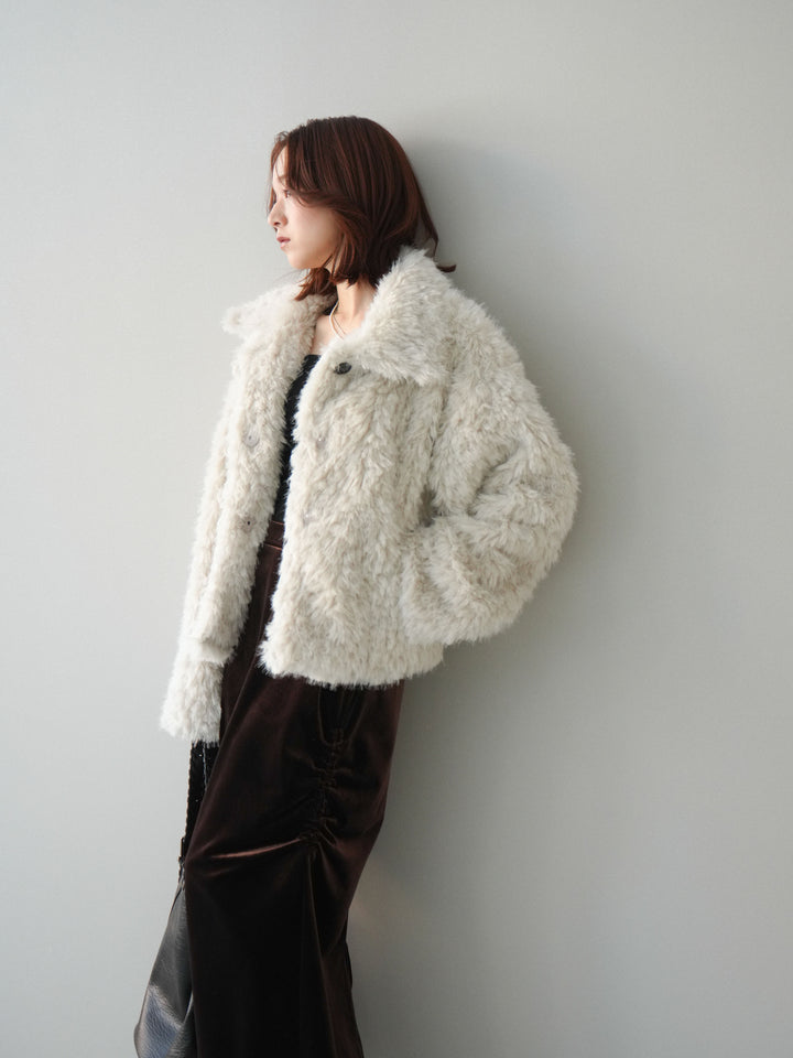 [SET]フェイクファー襟付きショートブルゾン+ギャザーベロアスカート(2set)